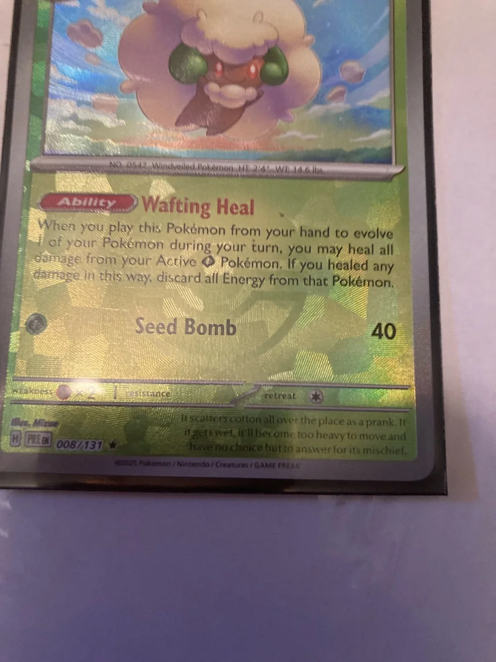 POKEBALL Pokemon Whimsicott Holo Green Gold Trading Card